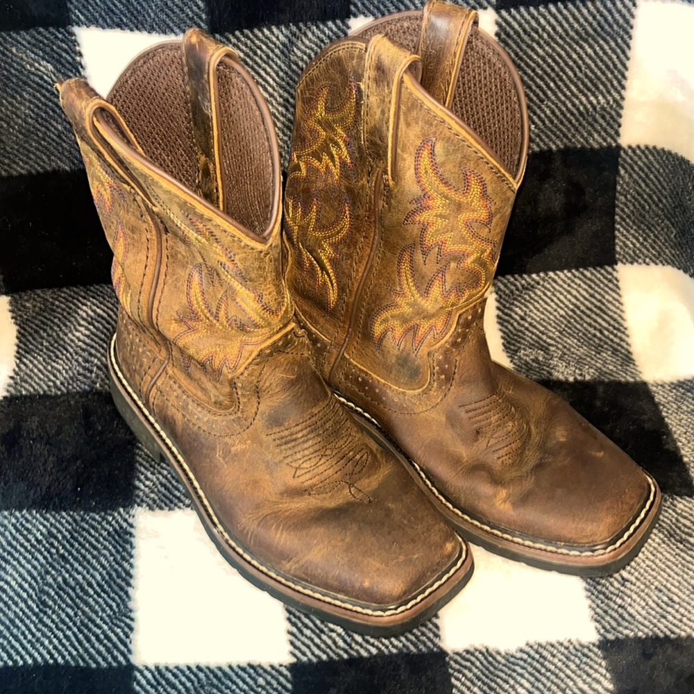 Justin Kids Boots Brown with Yellow Embroidery